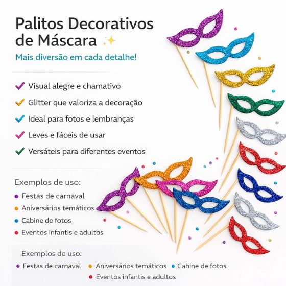 Palitinhos Decoração Carnaval Festa Kit Com 50 Unidades