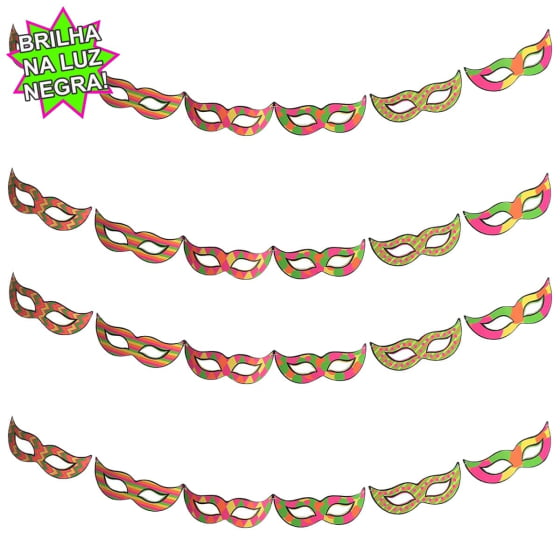 Varal Decorativo Bandeirinhas Carnaval Máscara Neon