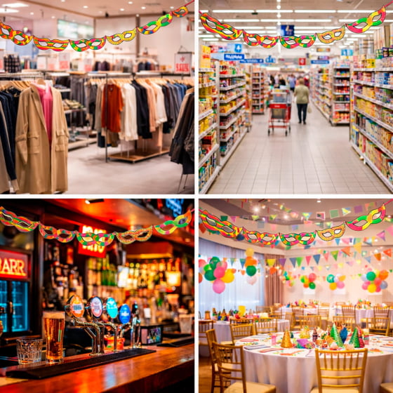 Varal Decorativo Bandeirinhas Carnaval Máscara Neon