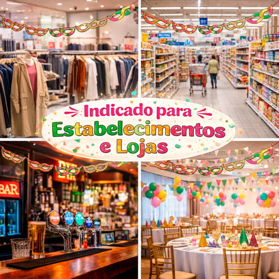 Varal Decorativo Bandeirinhas Carnaval Máscara Neon