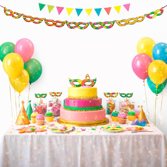 Varal Decorativo Bandeirinhas Carnaval Máscara Neon