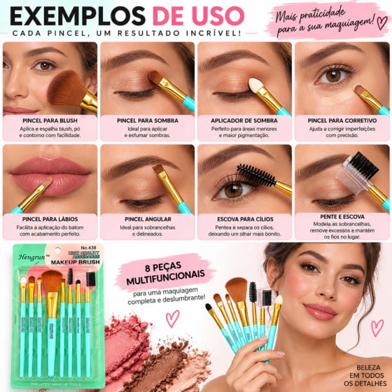 Kit Makeup Brush Maquiagem com 8 itens