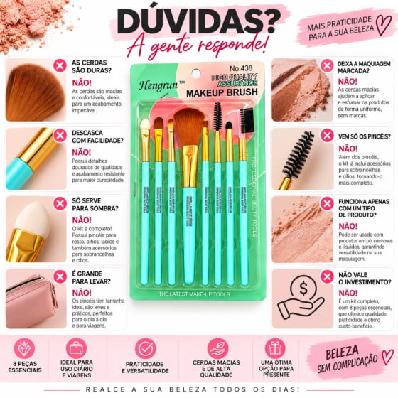 Kit Makeup Brush Maquiagem com 8 itens