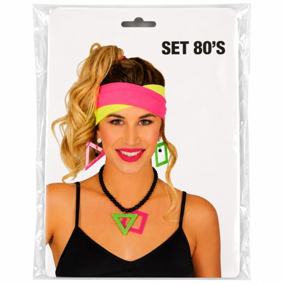 Kit Set Fantasia Anos 80 (Colar + Brincos + Headband)