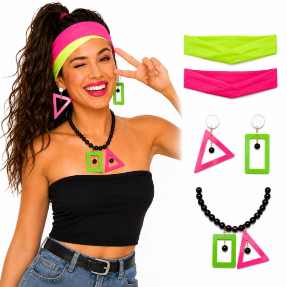 Kit Set Fantasia Anos 80 (Colar + Brincos + Headband)