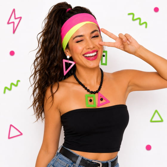 Kit Set Fantasia Anos 80 (Colar + Brincos + Headband)