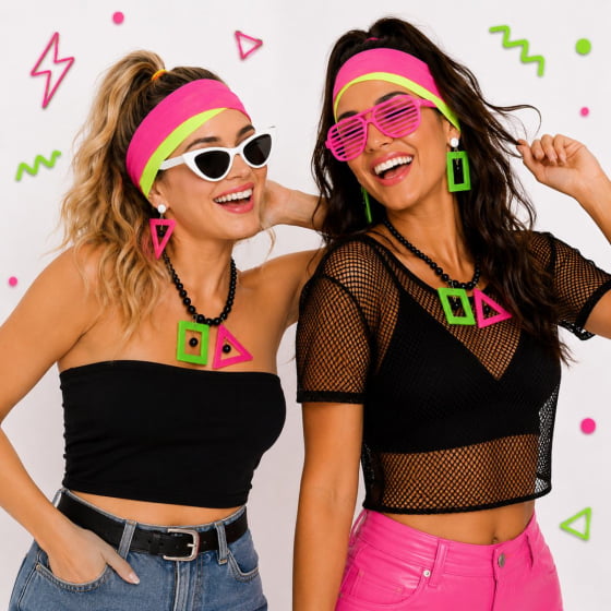 Kit Set Fantasia Anos 80 (Colar + Brincos + Headband)