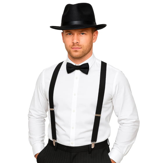 Fantasia Gangster Mafioso Chapéu + Gravata + Suspensório
