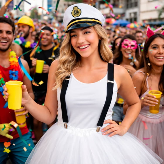 Fantasia Marinheiro Feminina Kit 3 Itens Bloquinho Carnaval