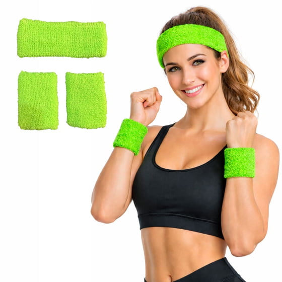 Kit Acessório de Cabeça HeadBand + Punhos para Academia Anos 80 Corrida ao ar livre