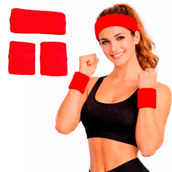 Kit Acessório de Cabeça HeadBand + Punhos para Academia Anos 80 Corrida ao ar livre