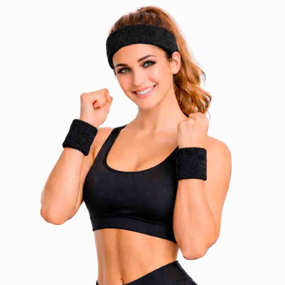 Kit Acessório de Cabeça HeadBand + Punhos para Academia Anos 80 Corrida ao ar livre