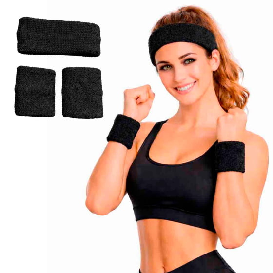 Kit Acessório de Cabeça HeadBand + Punhos para Academia Anos 80 Corrida ao ar livre