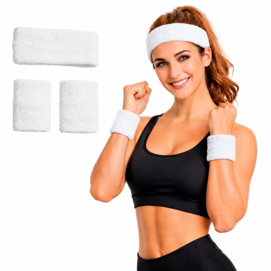 Kit Acessório de Cabeça HeadBand + Punhos para Academia Anos 80 Corrida ao ar livre