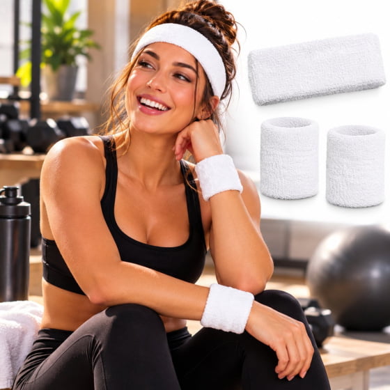 Kit Acessório de Cabeça HeadBand + Punhos para Academia Anos 80 Corrida ao ar livre