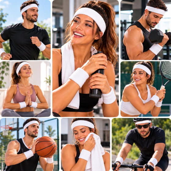 Kit Acessório de Cabeça HeadBand + Punhos para Academia Anos 80 Corrida ao ar livre