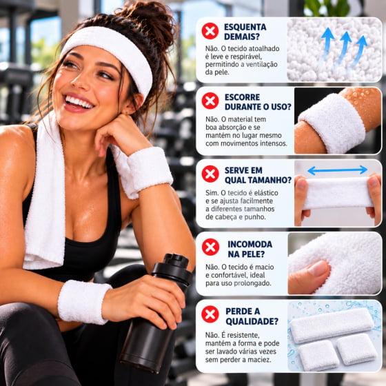 Kit Acessório de Cabeça HeadBand + Punhos para Academia Anos 80 Corrida ao ar livre