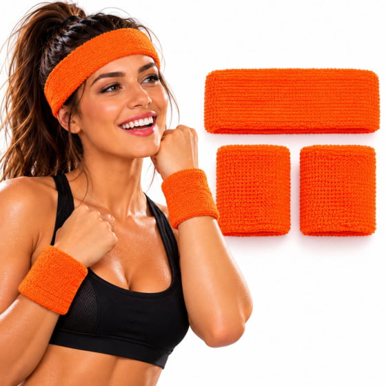 Kit Acessório de Cabeça HeadBand + Punhos para Academia Anos 80 Corrida ao ar livre