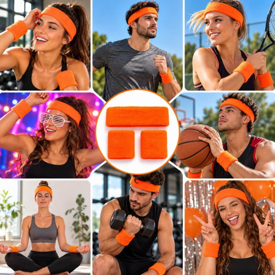 Kit Acessório de Cabeça HeadBand + Punhos para Academia Anos 80 Corrida ao ar livre