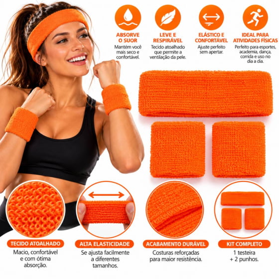 Kit Acessório de Cabeça HeadBand + Punhos para Academia Anos 80 Corrida ao ar livre