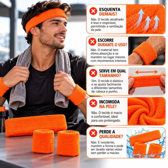 Kit Acessório de Cabeça HeadBand + Punhos para Academia Anos 80 Corrida ao ar livre