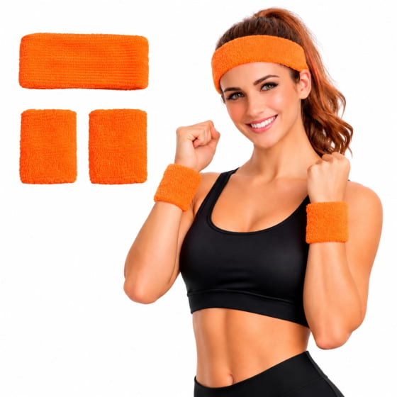 Kit Acessório de Cabeça HeadBand + Punhos para Academia Anos 80 Corrida ao ar livre