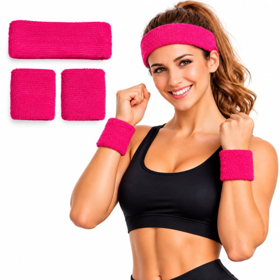Kit Acessório de Cabeça HeadBand + Punhos para Academia Anos 80 Corrida ao ar livre