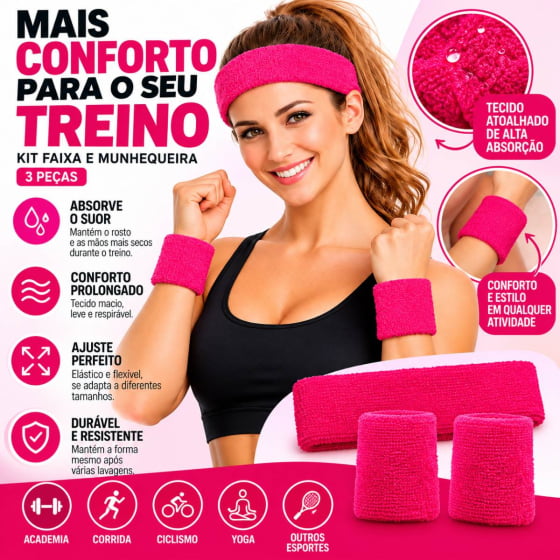 Kit Acessório de Cabeça HeadBand + Punhos para Academia Anos 80 Corrida ao ar livre