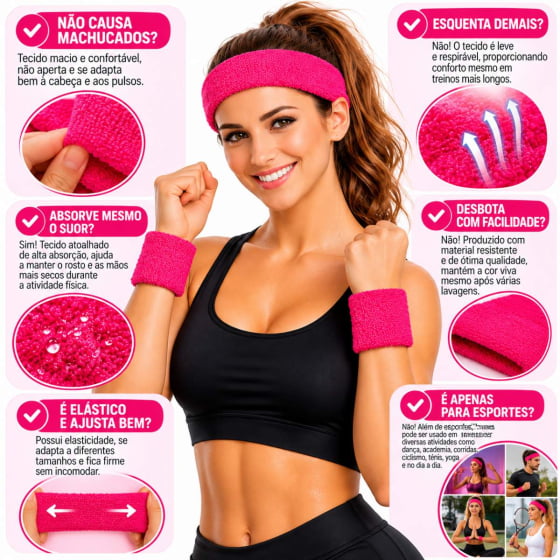 Kit Acessório de Cabeça HeadBand + Punhos para Academia Anos 80 Corrida ao ar livre