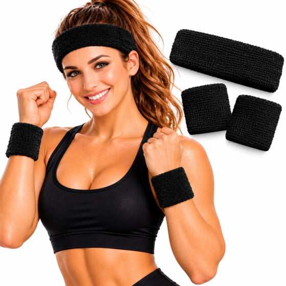 Kit Acessório de Cabeça HeadBand + Punhos para Academia Anos 80 Corrida ao ar livre