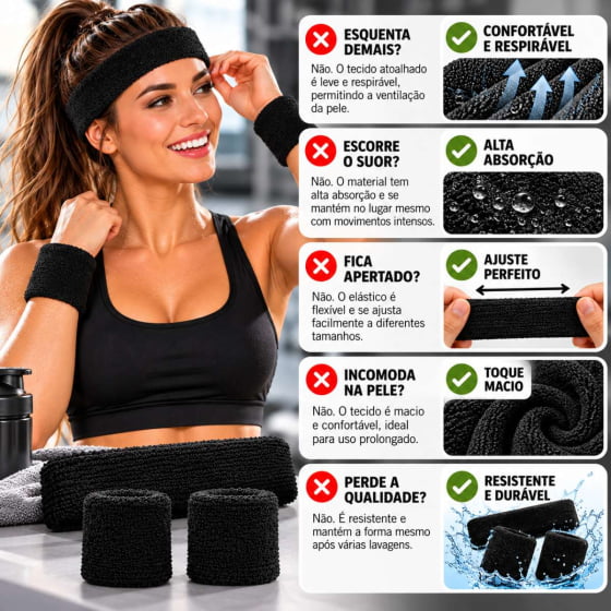 Kit Acessório de Cabeça HeadBand + Punhos para Academia Anos 80 Corrida ao ar livre
