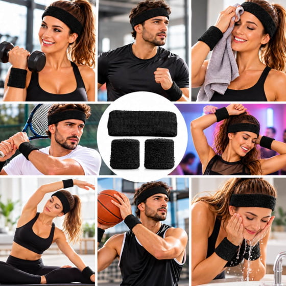 Kit Acessório de Cabeça HeadBand + Punhos para Academia Anos 80 Corrida ao ar livre