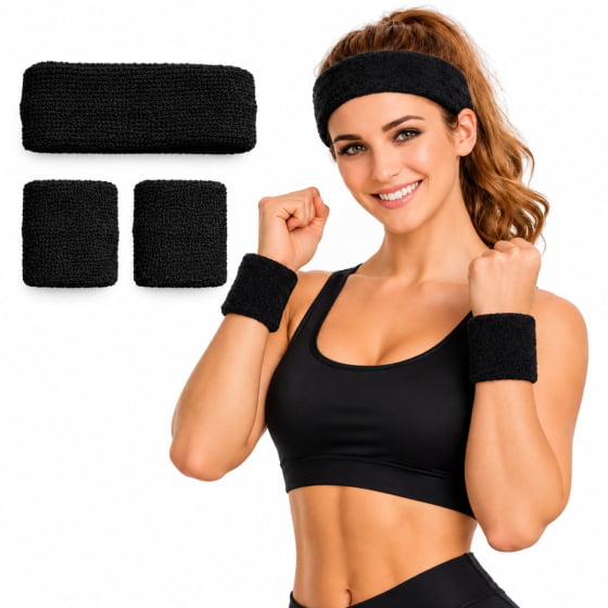 Kit Acessório de Cabeça HeadBand + Punhos para Academia Anos 80 Corrida ao ar livre