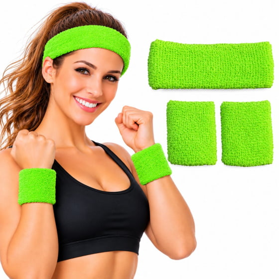 Kit Acessório de Cabeça HeadBand + Punhos para Academia Anos 80 Corrida ao ar livre