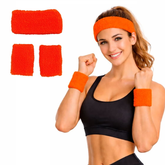 Kit Acessório de Cabeça HeadBand + Punhos para Academia Anos 80 Corrida ao ar livre