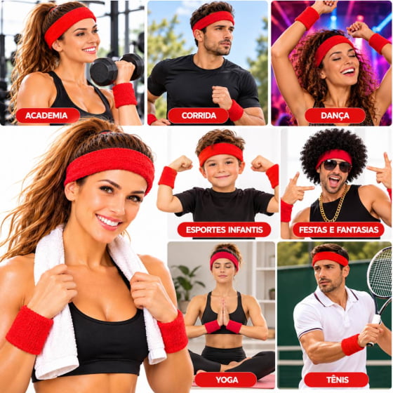 Kit Acessório de Cabeça HeadBand + Punhos para Academia Anos 80 Corrida ao ar livre