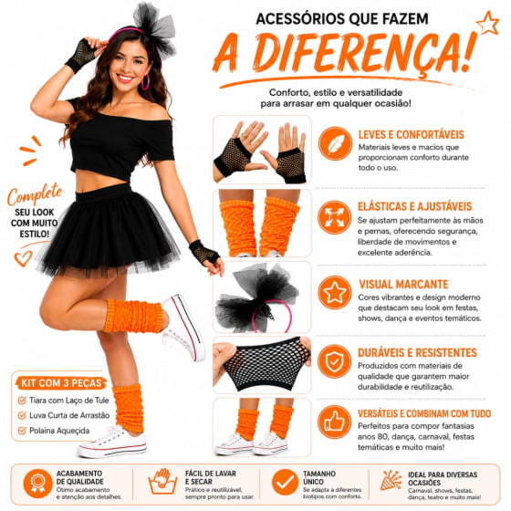 Kit Acessórios Fantasia Anos 80 Fantasia Festa Retrô Carnaval
