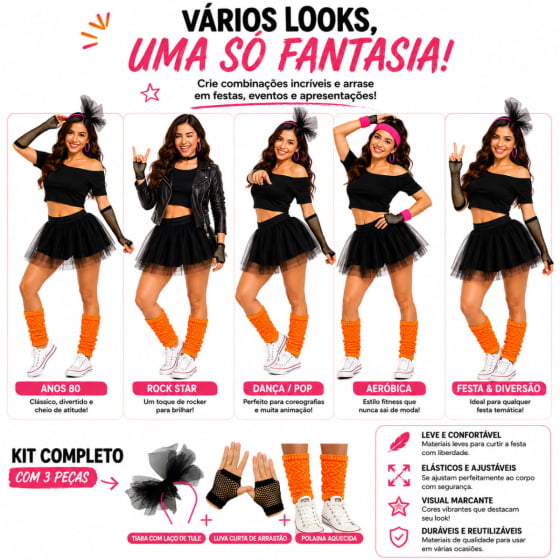 Kit Acessórios Fantasia Anos 80 Fantasia Festa Retrô Carnaval