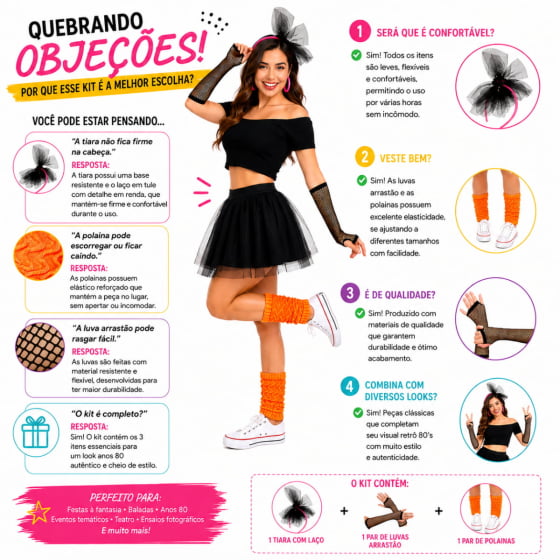 Kit Acessórios Fantasia Anos 80 Fantasia Festa Retrô Carnaval