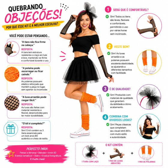 Kit Acessórios Fantasia Anos 80 Fantasia Festa Retrô Carnaval