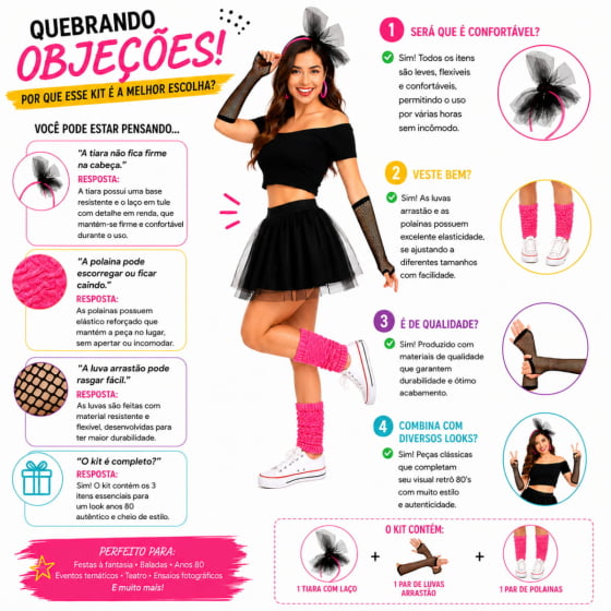 Kit Acessórios Fantasia Anos 80 Fantasia Festa Retrô Carnaval