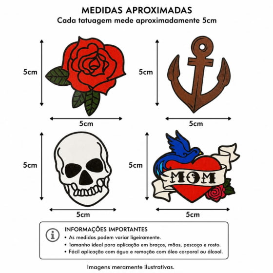 Kit Acessórios Rockeira (Óculos + Lenço + Tatuagem + Bandana + Colar)