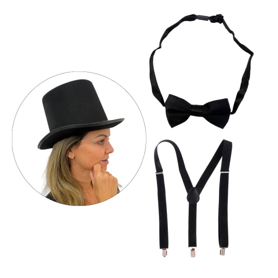 Kit Cartola Mágico + Gravata Borboleta + Suspensório