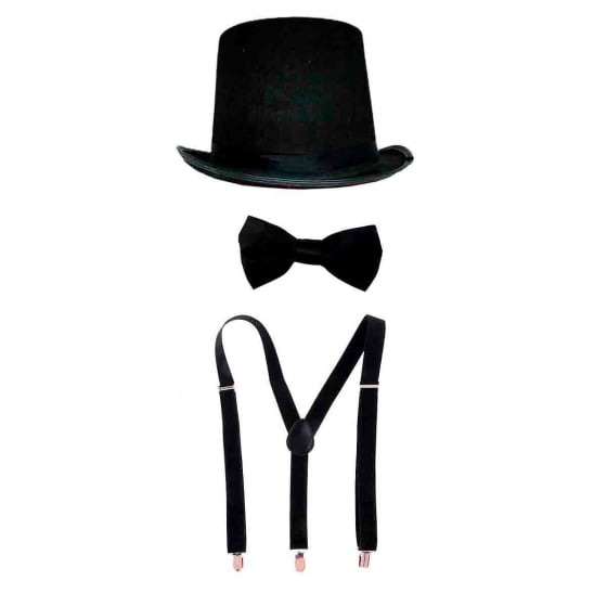 Kit Cartola Mágico + Gravata Borboleta + Suspensório