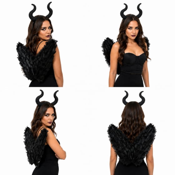 Kit Fantasia Bruxa Malvada Halloween Cosplay (Tiara + Asa)