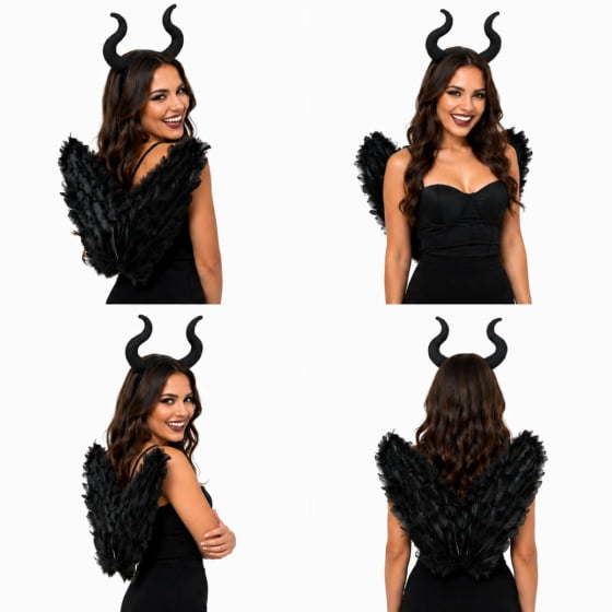 Kit Fantasia Bruxa Malvada Halloween Cosplay (Tiara + Asa)