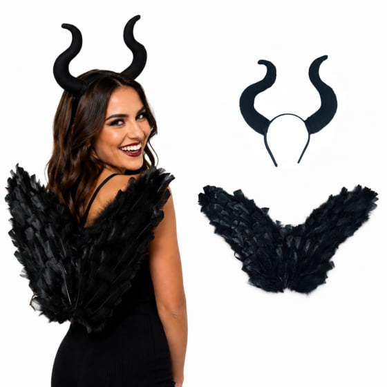 Kit Fantasia Bruxa Malvada Halloween Cosplay (Tiara + Asa)