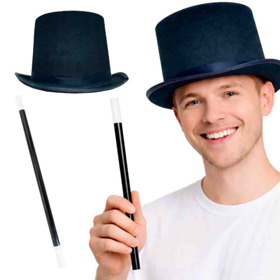 Kit Fantasia Mágico Unissex Festa Carnaval Cosplay (Cartola + Varinha)