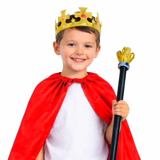 Kit Fantasia Rei Infantil (Coroa + Capa + Bastão De Rei)