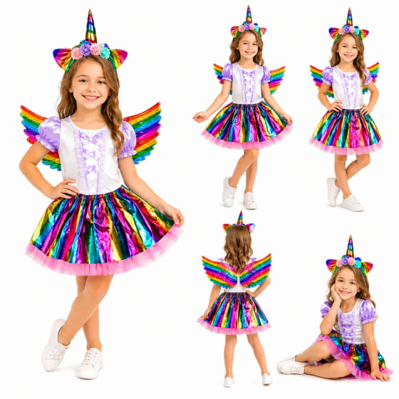 Kit Fantasia Unicórnio Lame Infantil (Asa + Saia + Tiara) Kit Fantasia Unicórnio Lame Infantil (Asa + Saia + Tiara)